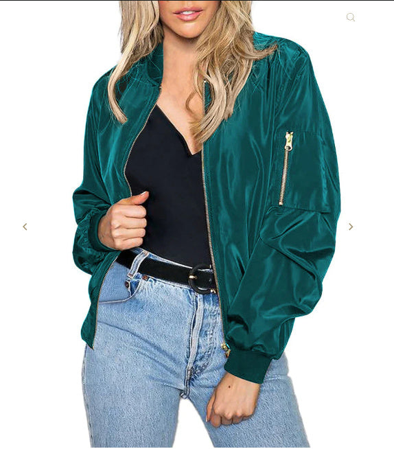 European And American Solid Color Women's Fashion Zipper Baseball Uniform